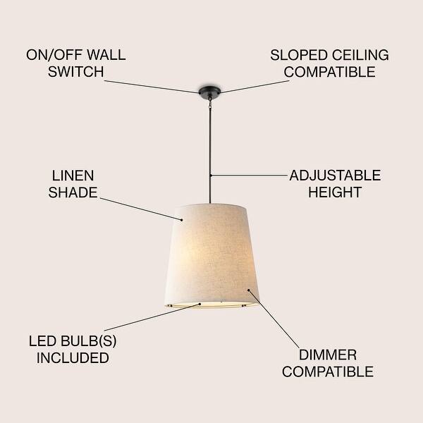 dimension image slide 2 of 3, Oria 18" 1-Light Farmhouse Bohemian Iron LED Pendant, Oil Rubbed Bronze/Beige by JONATHAN Y
