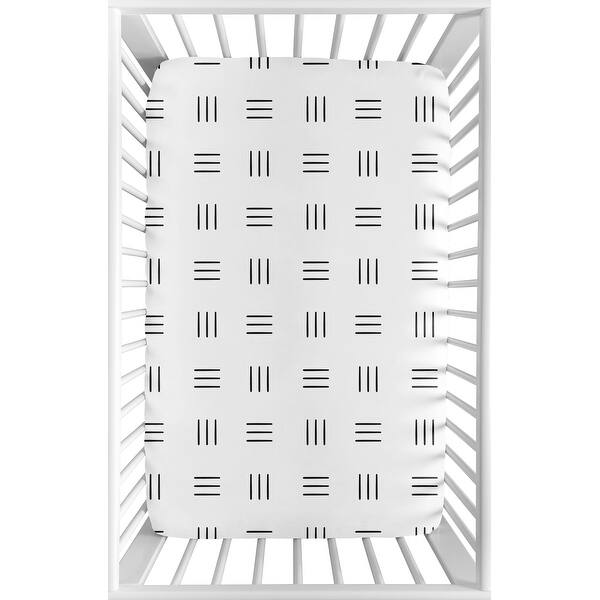 slide 2 of 6, Fitted Mini Portable Crib Sheet White Black Boho Mudcloth Portable Crib Pack Play Black and White Bohemian Woodland Tribal Hatch