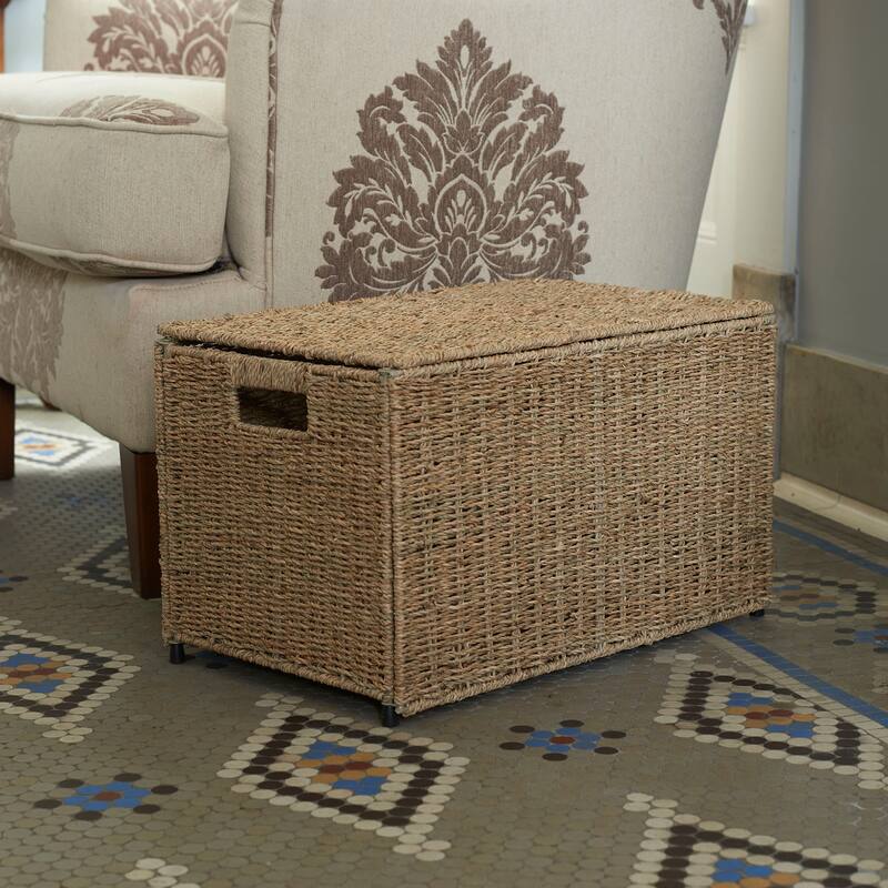 Household Essentials Decorative Seagrass Wicker Storage Chest - Natural
