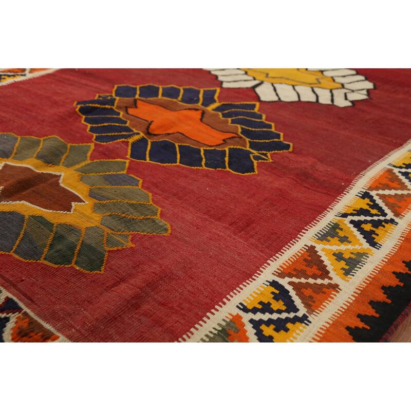 Vegetable Dye Kilim Qashqai Persian Antique Rug Hand-Woven Wool Carpet - 4'11"x 7'5"