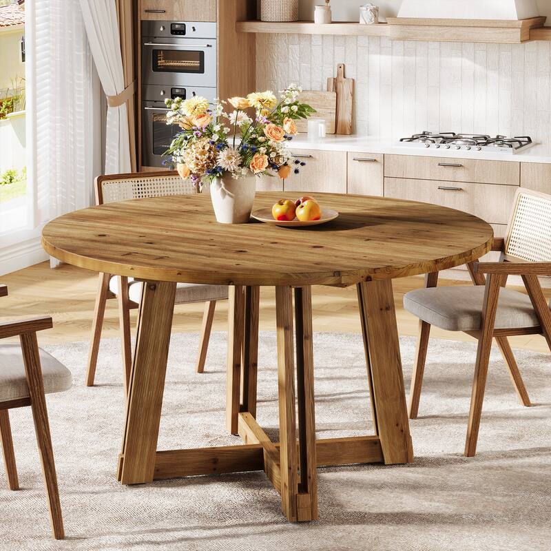 47" Solid Wood Dining Table, Farmhouse Round Kitchen Table for 4-6