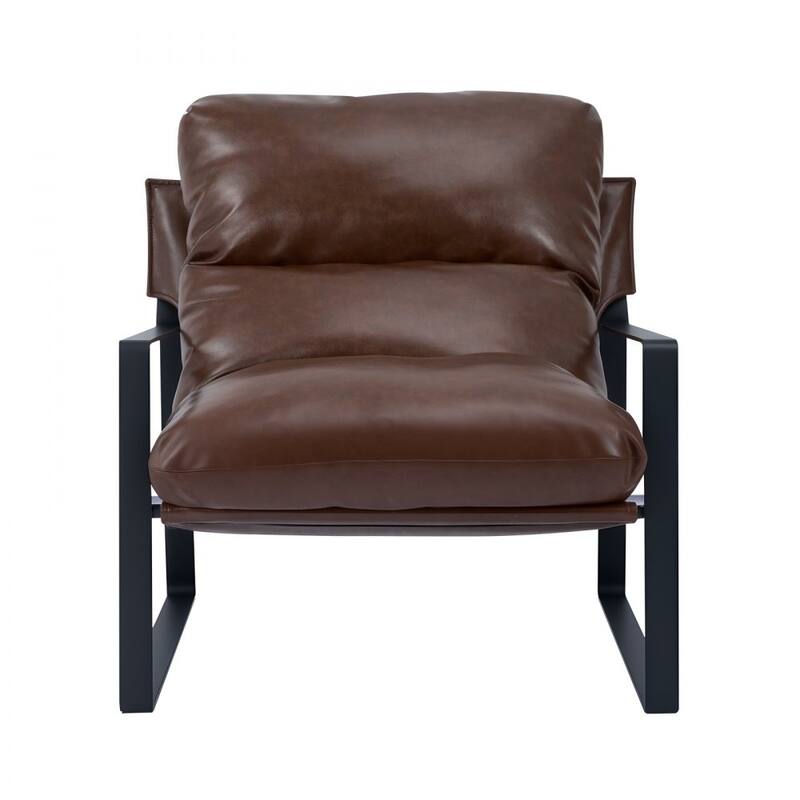 Modern Brown PU Leather Accent Chair with Iron Frame and Soft Cushion for Living Room Seating - 31.5” x 29.53” x 32.28”