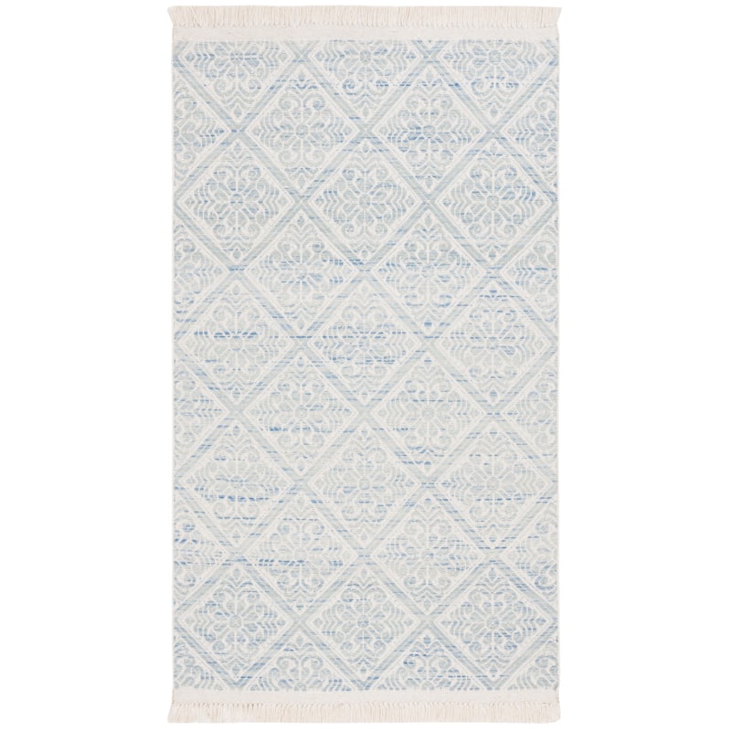 SAFAVIEH Handmade Kilim Ozgen Trellis Tassel Wool Rug - 6' x 9' - Blue/Ivory