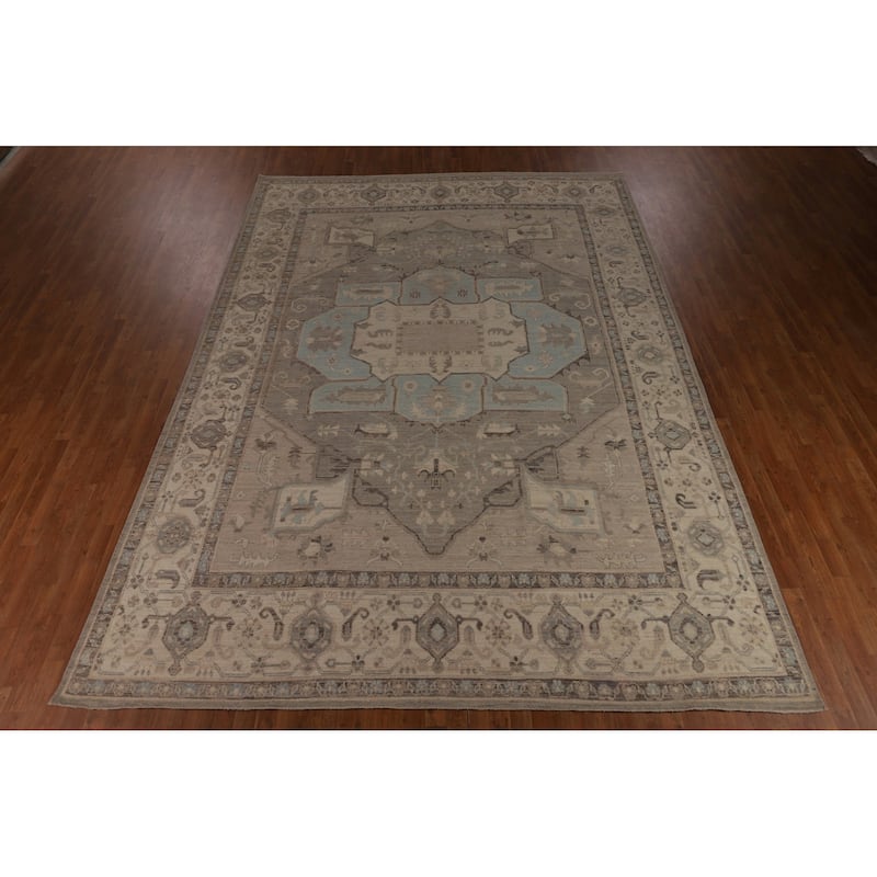 Vegetable Dye Oushak Turkish Rug Handmade Transitional Wool Carpet - 9'11"x 13'10"