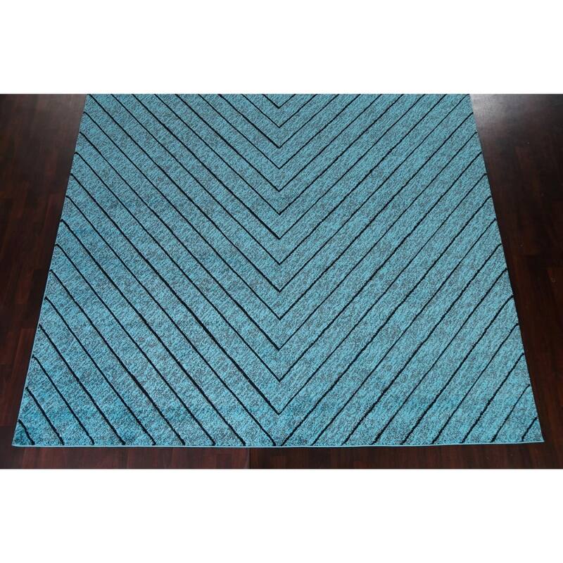 Turquoise Blue Chevron Style Transitional Turkish Rug Oriental Carpet