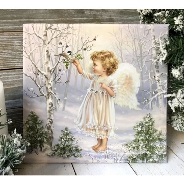 10" x 10" White and Green Little Winter Blessings Embellished Pizazz Wall Art - N/A