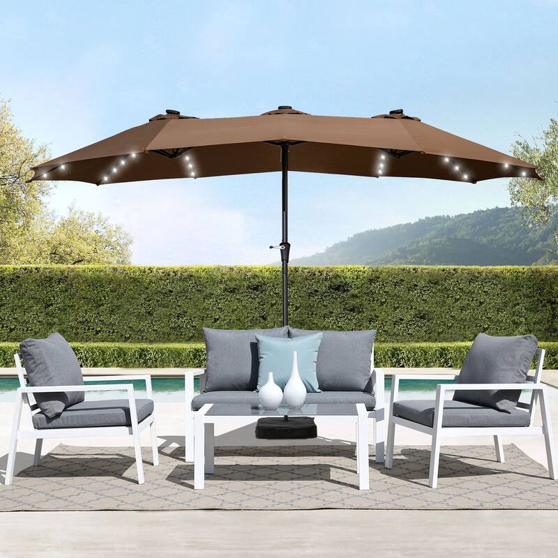 Ainfox 15-foot Double-sided Solar LED Lighted Patio Umbrella
