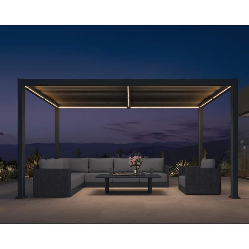 PURPLE LEAF Solar Louvered Pergola with LED String Lights Aluminum Outdoor Pergola with Adjustable Roof for Patio Garden