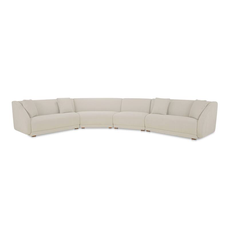 NADAAL STUDIOS Solace 4 Piece Modular Sectional, Angled Sides, Sloped Arms, Plinth Base, Four Toss Cushions, White - Symmetrical - White