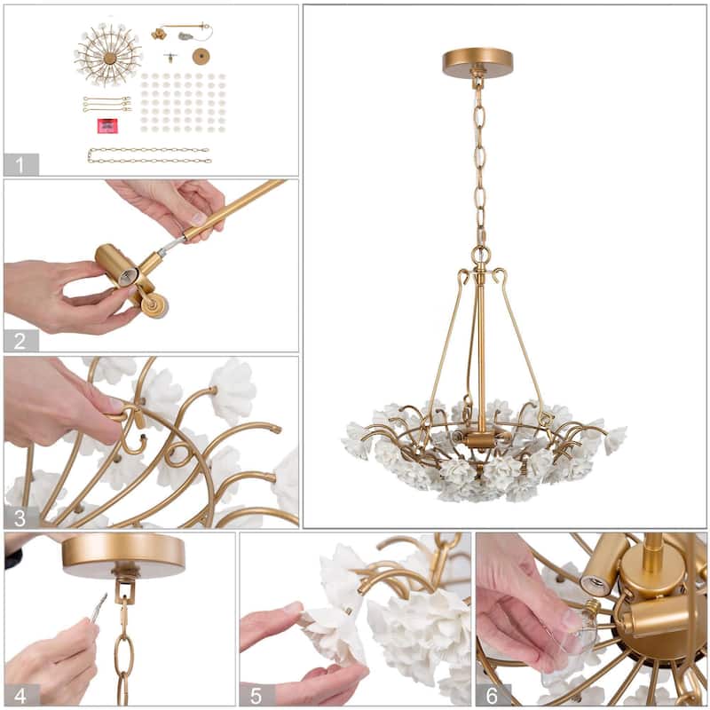 Cotia Mid-century Modern Bowl Chandelier 3-light Ceiling Light Handmade Ceramic Flower Dining Room - D 20" x H 82"