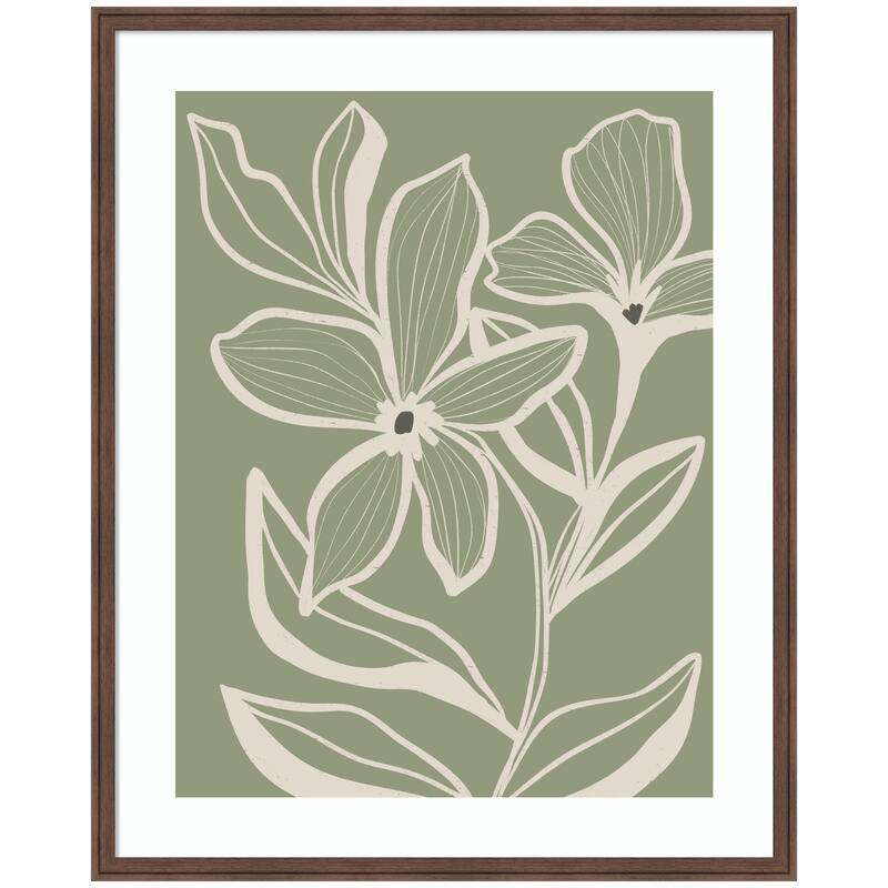 Kate and Laurel Delicate Flowers with Veins by Nikita Jariwala Framed Wall Art Print - 34 x 42 - Brown
