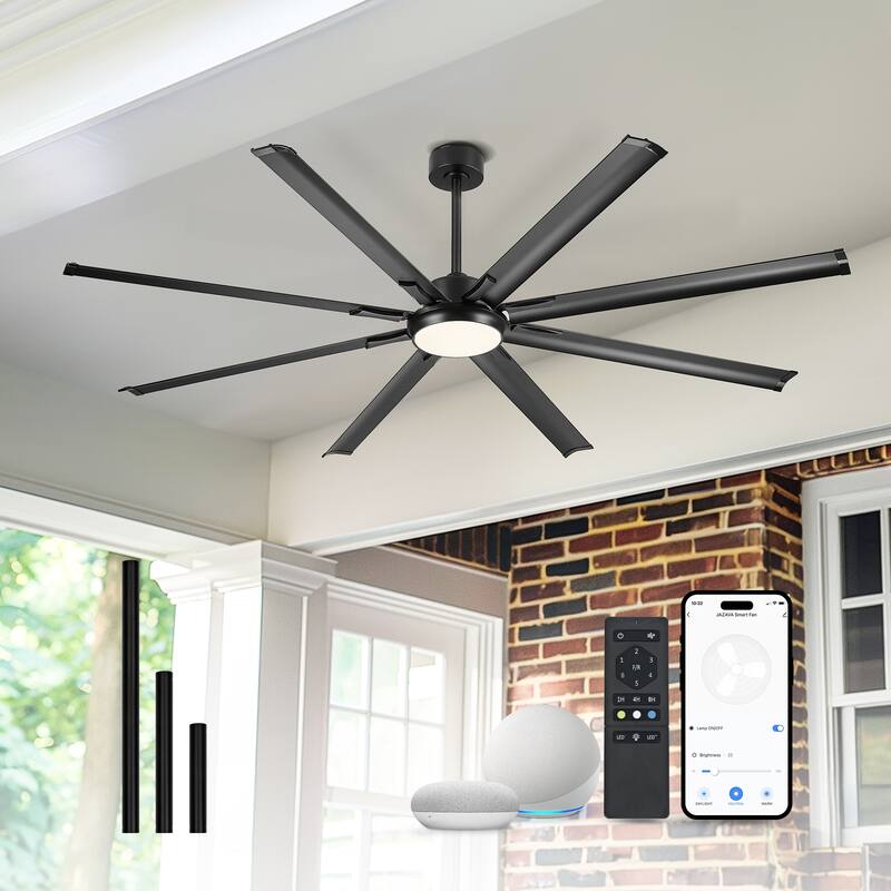 72/84/96 inch Aluminum Industrial Ceiling Fan with Integrated LED - 72 Inches - Black