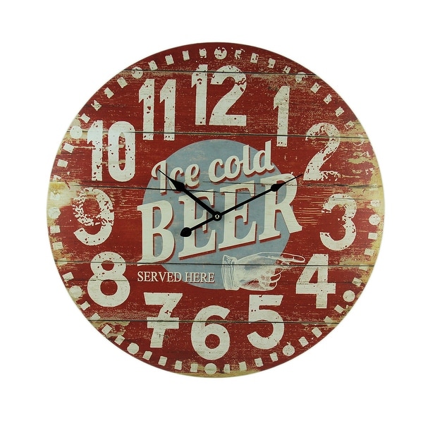 Vintage Red Wood Ice Cold Beer Wall Clock 23 inch - 22.75 X 22.75 X 1 inches