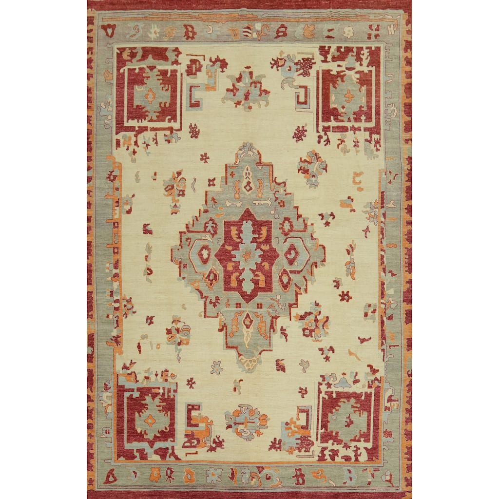 Geometric Wool Oushak Vegetable Dye Large Rug, Medallion Geometric Carpet - 17' 5'' X 12' 5''