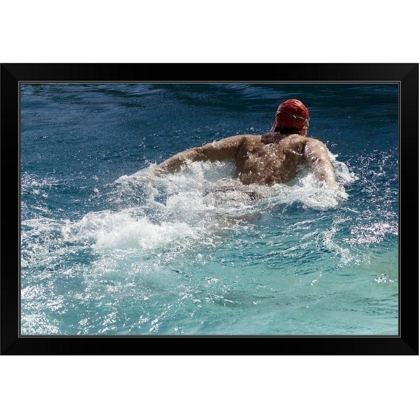 "Close up of man swimming" Black Framed Print