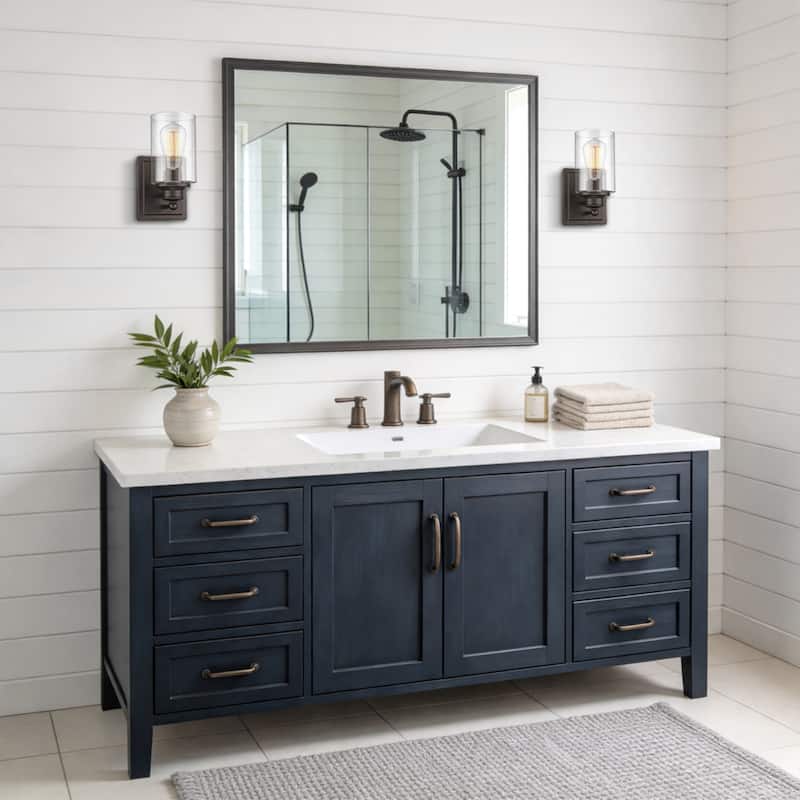 Bathroom Vanity Wall Light with Glass Shade and Rubbed Bronze Finish