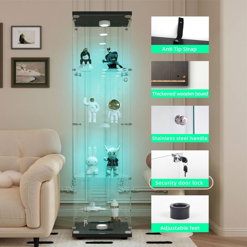 Tempered Glass Cabinet,Wine Cabinet,storage Cabinet,File Cabinet,with Battery-powered paipai light,Adjustable Floor Feet