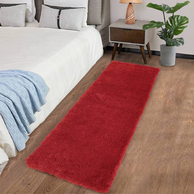 Garvee Shag Fluffy Area Rug Modern Indoor Plush Shaggy Carpet - 2' x 8' Runner - Red