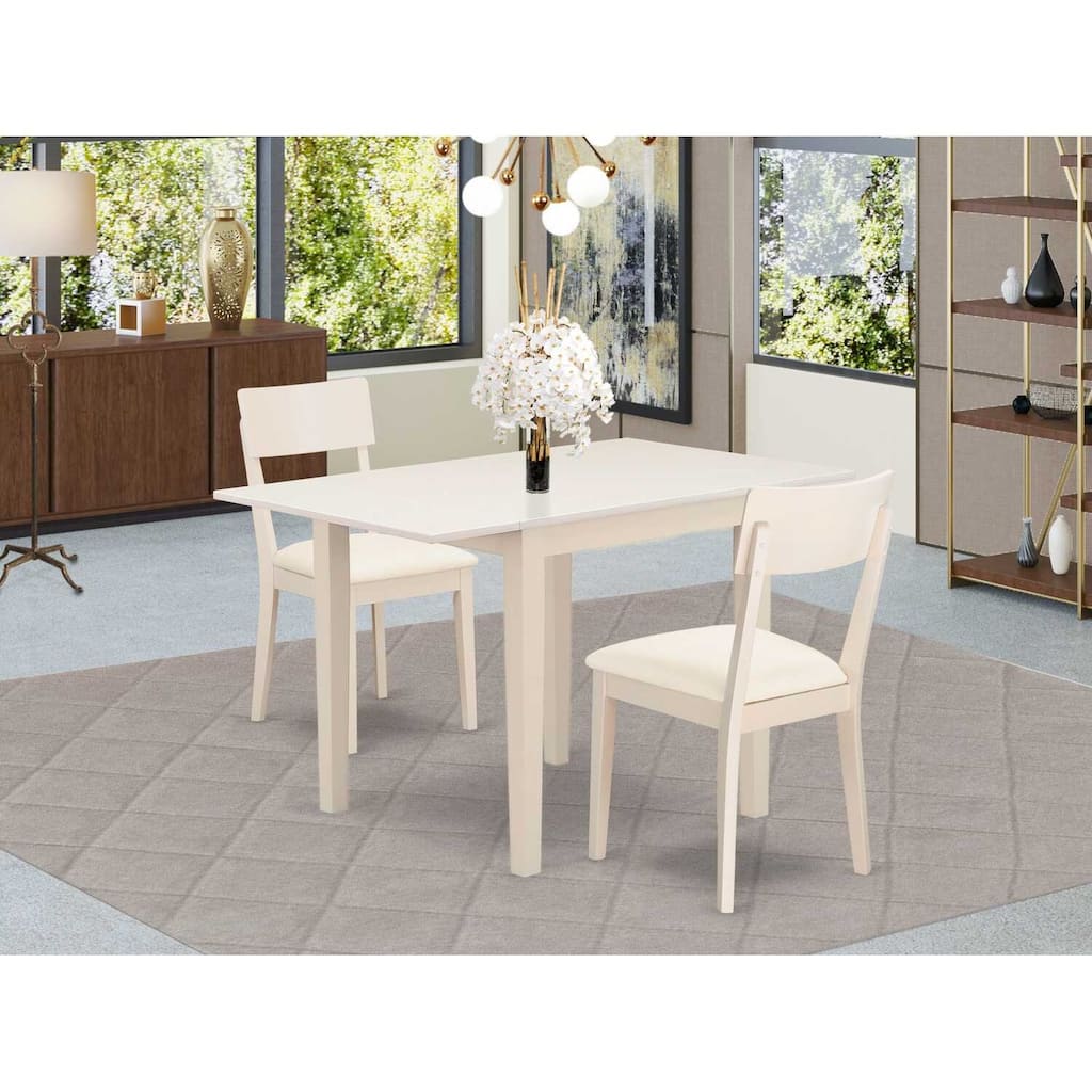 HomeStock 3-Piece Linen White Finish Solid Wood Top Dining Table Set