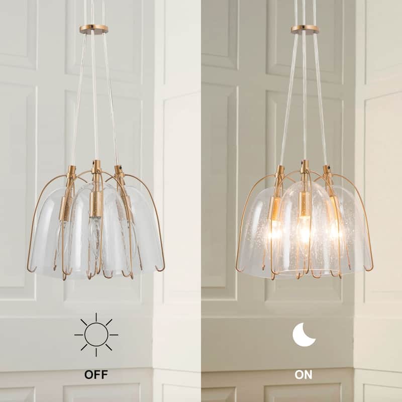 Modern Tulip Glass Island Pendant Light Linear Cluster Chandelier for Dining Room, Entryway