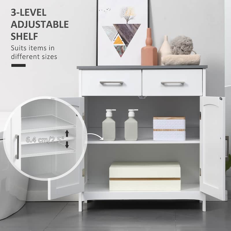 kleankin Bathroom Floor Cabinet, Freestanding Linen Cabinet, Storage Cupboard with 2 Drawers, Double Doors