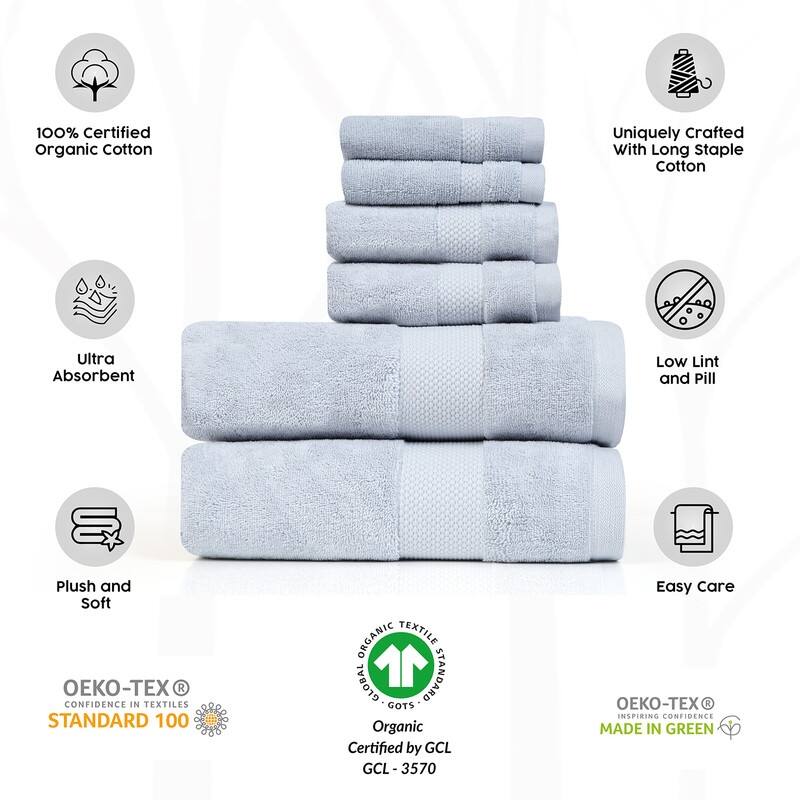 Organic 630 GSM Ultra Absorbent Cotton Towel Set of 6 by Farm to Home