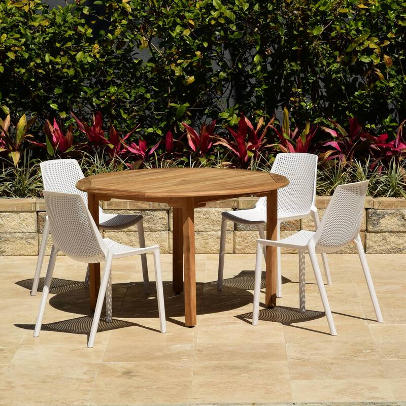 Amazonia Teak Kate 5pc Outdoor Patio Dining Set - White Chairs