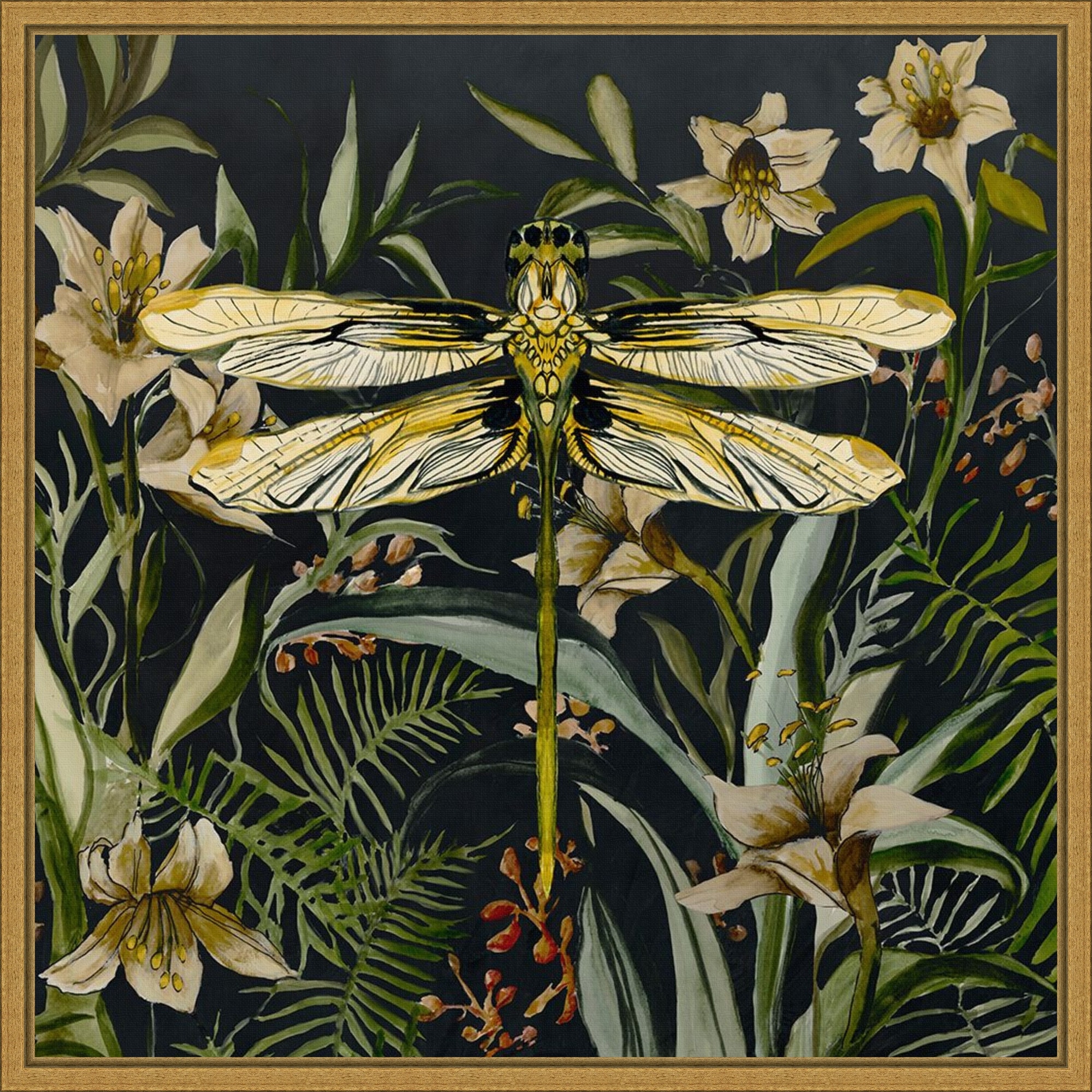 Amanti Art Whispers of the Dragonfly by Jacob q Framed Canvas Wall Art Print - Sylvie Gold