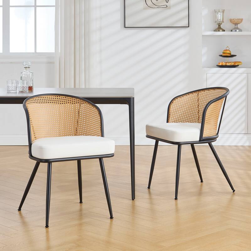 Upholstered Rattan Dining Chairs with Metal Legs Set of 2/4 - 29.92"H x 20.5"W x 23.03"D