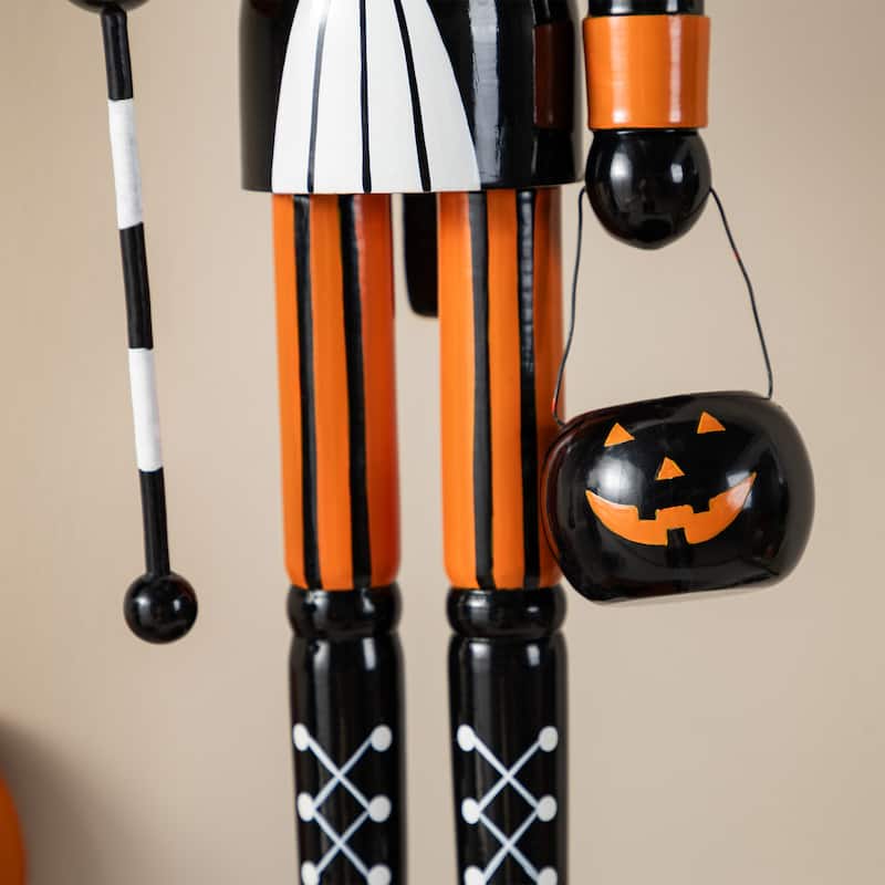 Glitzhome Set of 3 18.5"H Halloween Black Cat/Witch/Pumpkin Wood Nutcracker
