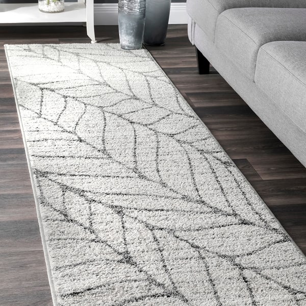 slide 2 of 11, Nuloom Boyce Contemporary Leaves Area Rug - 2' x 8' Runner 2' x 8' Runner - Light Grey - Runner
