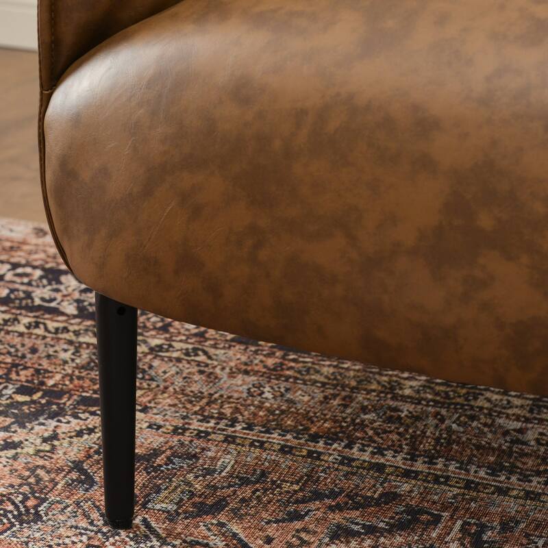 KINWELL 33" Wide Faux Vegan Leather Upholstery Barrel Accent Chair