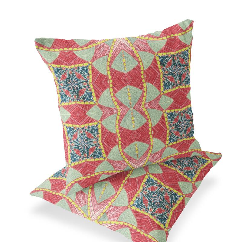 HomeRoots Set of Two 16" X 16" Green and Yellow Blown Seam Eclectic Indoor Outdoor Throw Pillow - 16.00' X '16.00' X '5.00