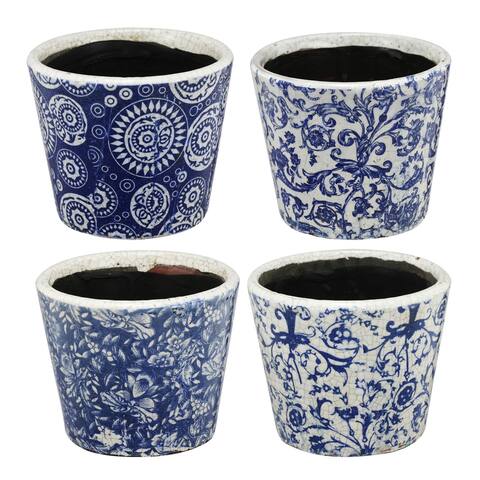 Royal Blue and White Small Blue Planters (Set of Four)