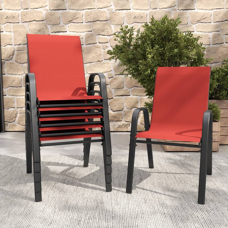 6-Piece Outdoor Dining Chairs Set, Wide Ergonomic Seat, 350lbs Capacity, Waterproof & Rust-Resistant Teslin Fabric Metal Frame