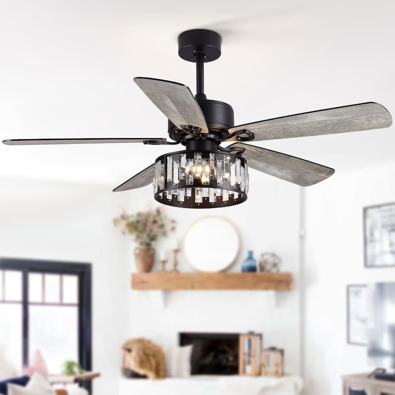 52 in. Indoor Black Ceiling Fan with Crystal Light Kit and Remote Control Included