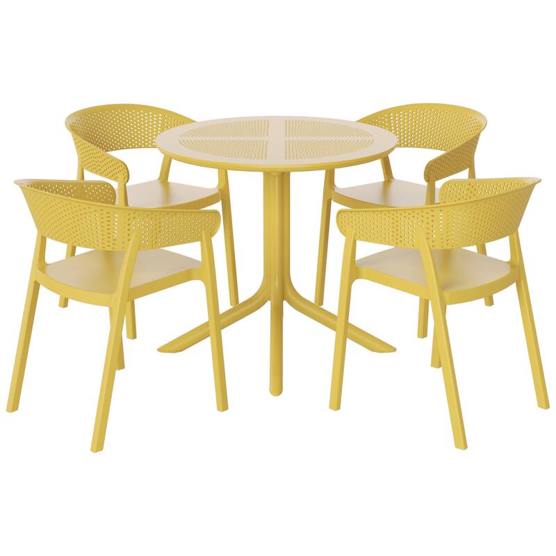 Frond and Form 4-Person Outdoor Round Dining Set - Yellow