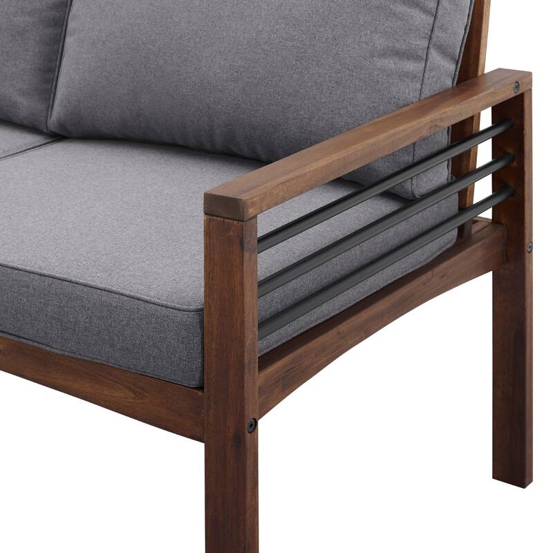 Middlebrook Acacia and Metal Outdoor Love Seat with Cushions