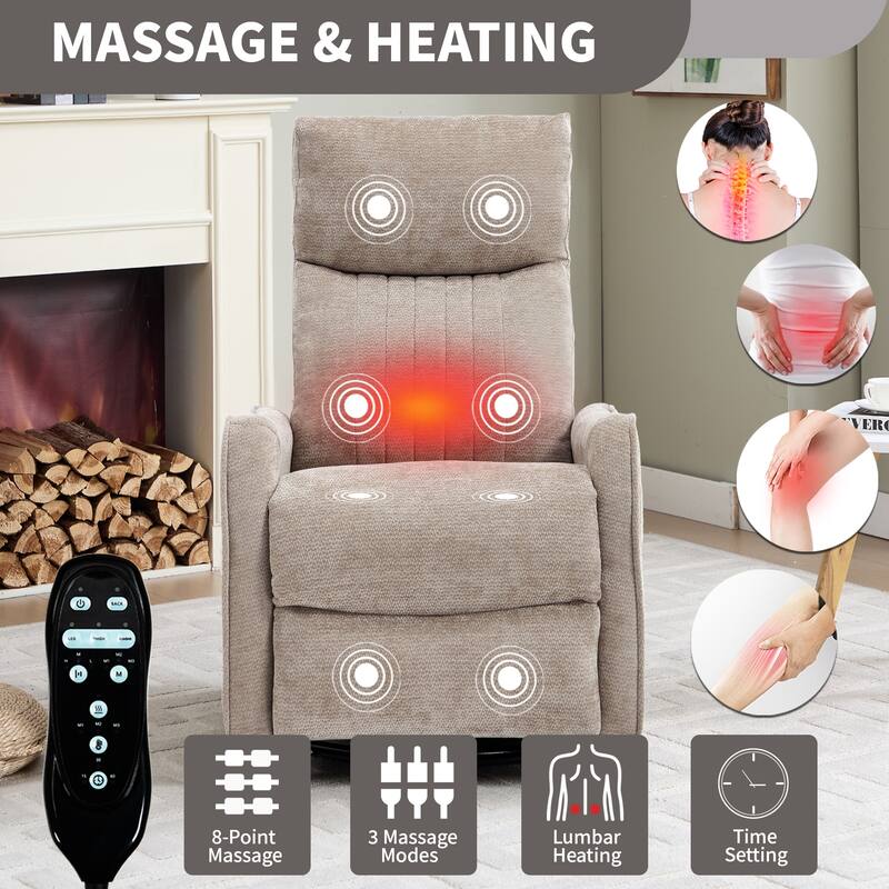 Heat Massage Manual Recliner Chair with Rocker and Swivel in Fabric for Living Room
