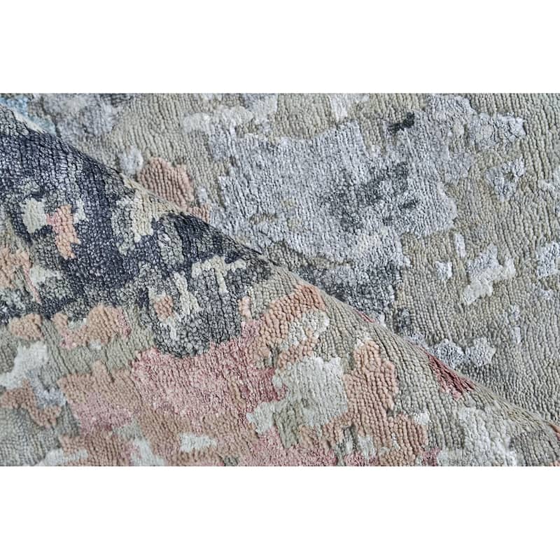 EXQUISITE RUGS Cosmo Hand-knotted Wool/Bamboo Silk Silver/Blue/Beige Area Rug.