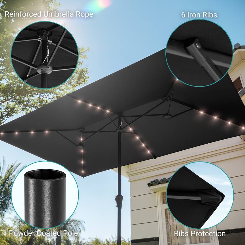 BONOSUKI 11x7/10x6.5ft Solar LED Double-Sided Patio Umbrella with Large Canopy Outdoor Table Umbrella