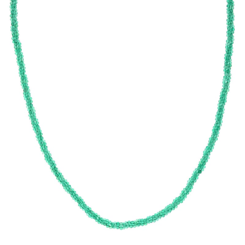 925 Sterling Silver multi gemstone Beaded Necklace - Green - 27 Inch - Onyx
