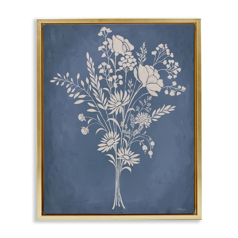 Stupell Garden Bundle over Blue Framed Floater Canvas Wall Art Design By Cat Thurman Designs - 25 x 31 - Gold
