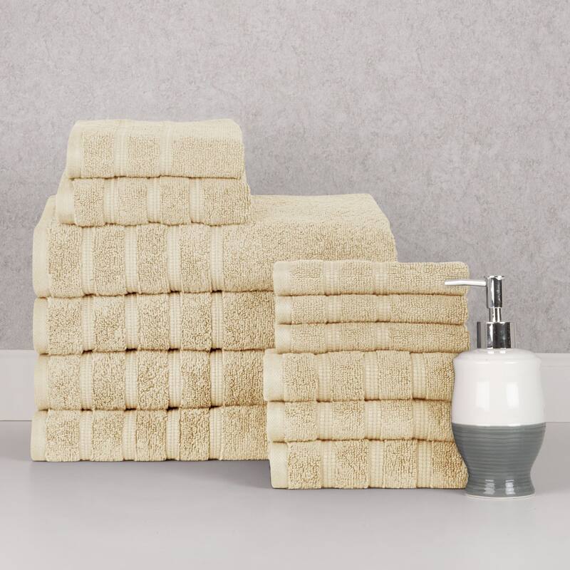 Bibb Home 12 Piece Zero Twist Egyptian Cotton Towel Set - Ivory