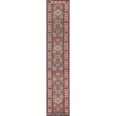 Geometric Kazak Oriental Runner Rug Handmade Wool Carpet - 2'1" x 19'2"