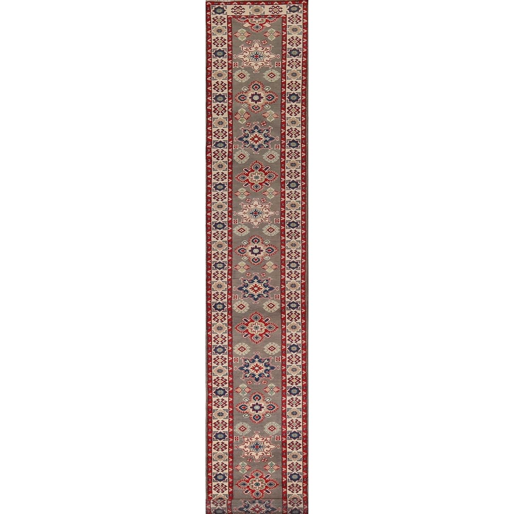 Geometric Kazak Oriental Runner Rug Handmade Wool Carpet - 2'1" x 19'2"