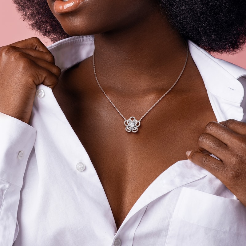 Miadora Diamond Accent Flower Pendanr with Chain in Sterling Silver