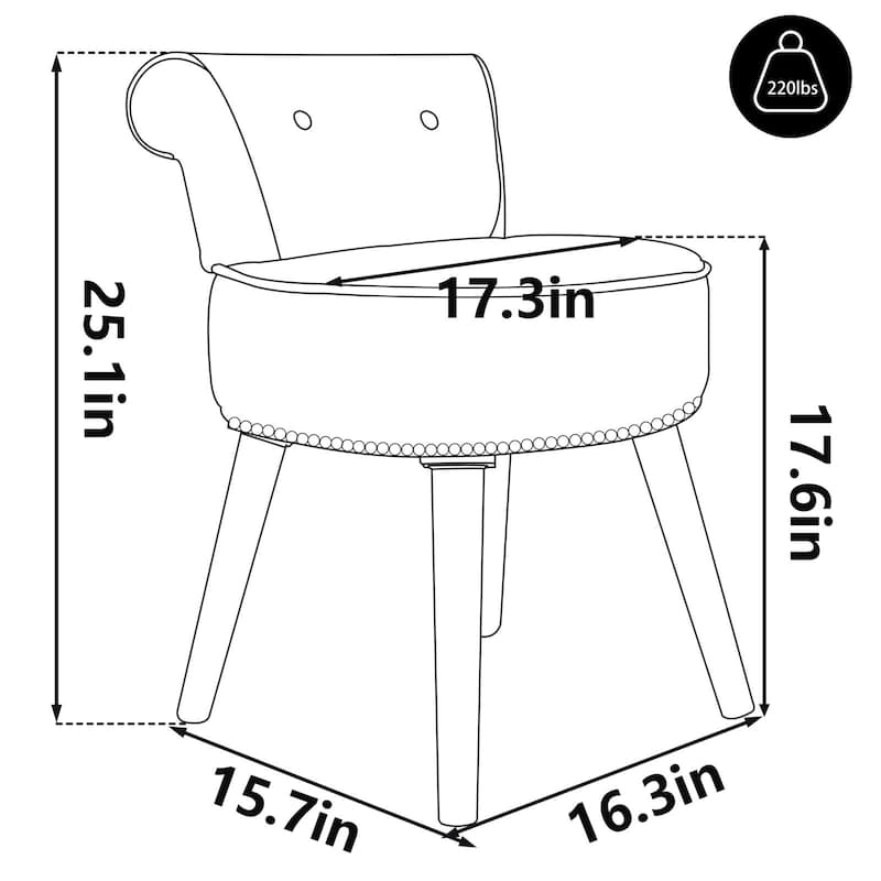 VEIKOUS Makeup Vanity Stool Chair with Low Back and Wood Legs-17.3" x 15.7" x 25.1"