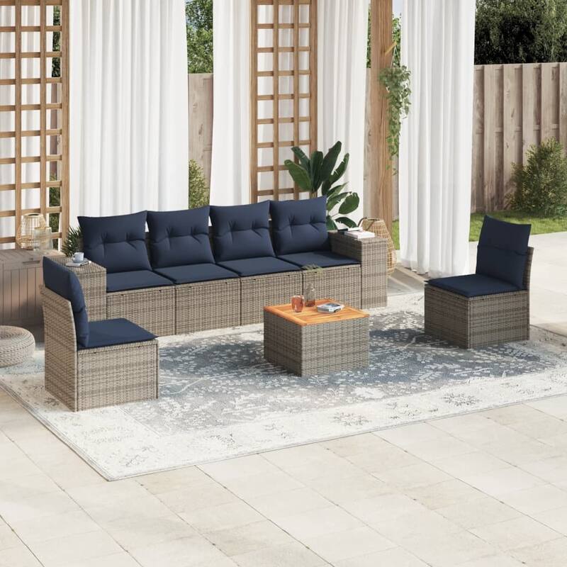 vidaXL Patio Sofa Set with Cushions Outdoor Furniture 7 Piece Poly Rattan - 21.7x 24.4x 27.2