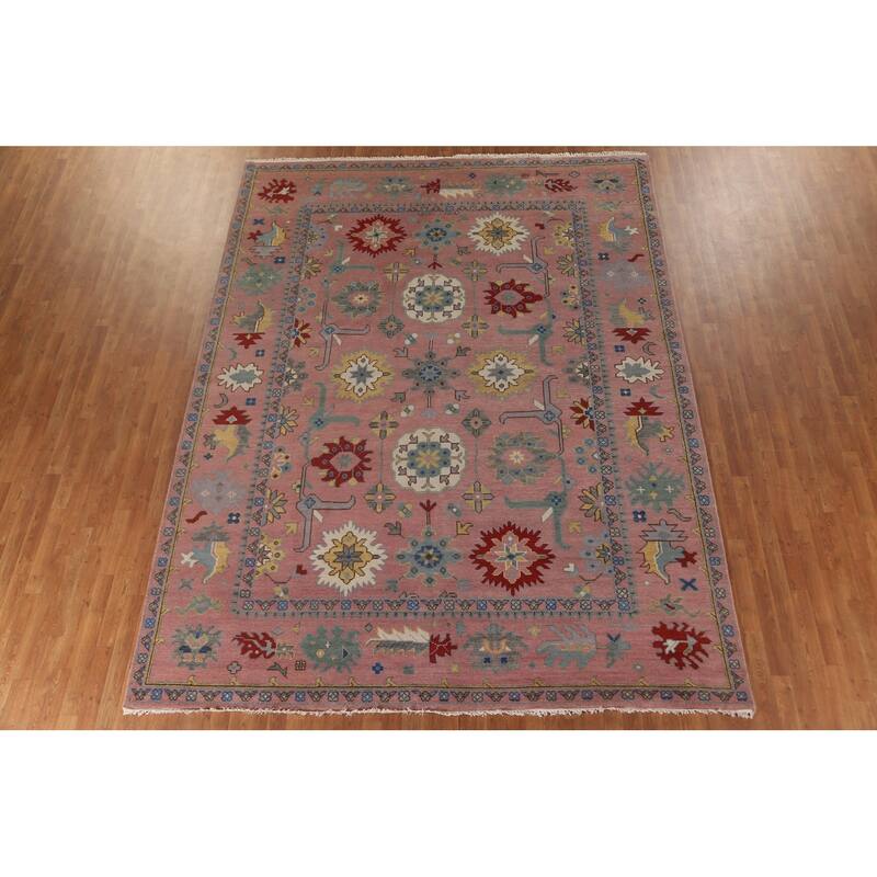 Light Pink Oushak Oriental Area Rug Handmade Wool Carpet - 9'0"x 11'10"